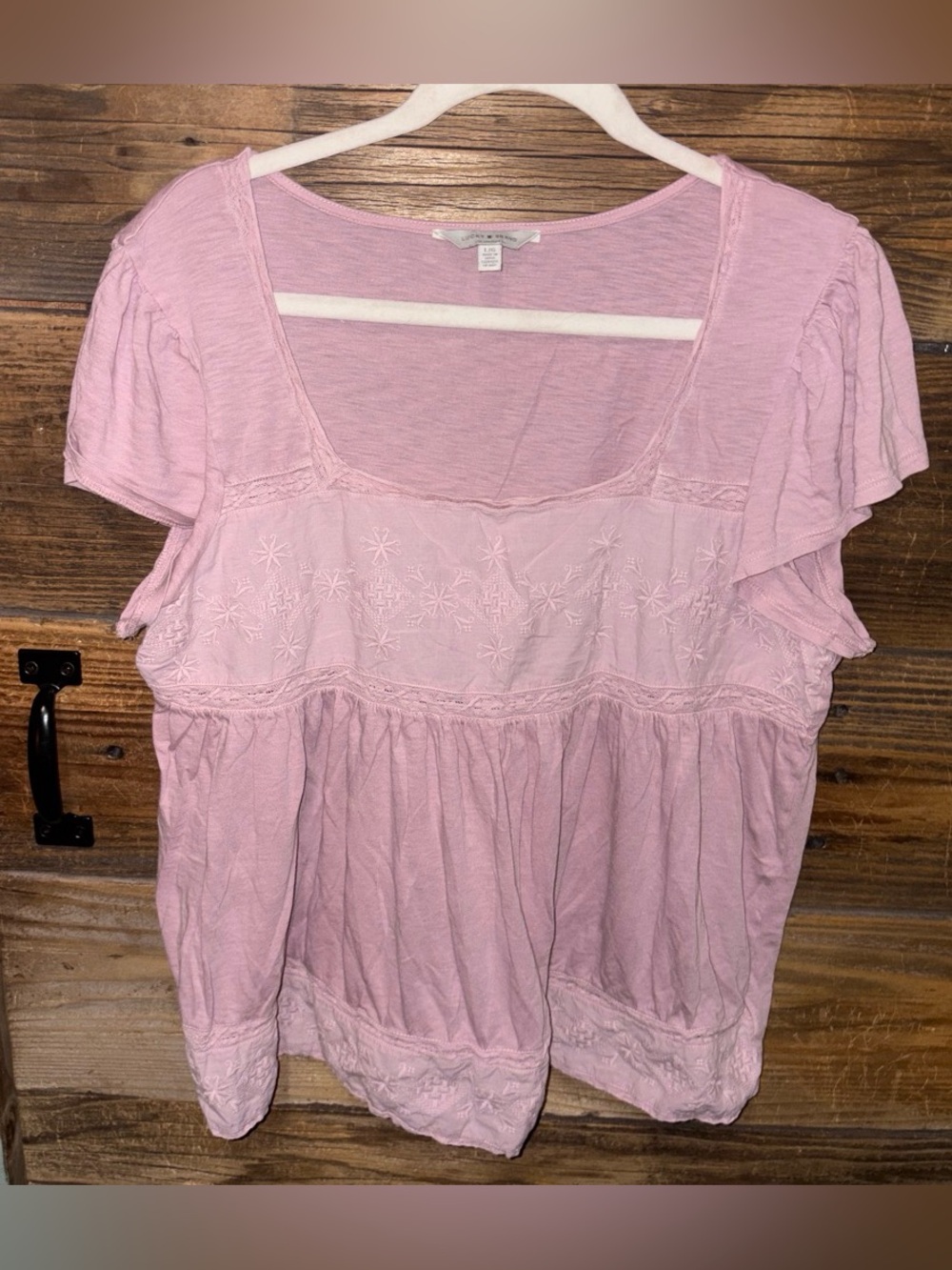 Lucky Brand Light Pink Embroidered Short Sleeve Tunic
